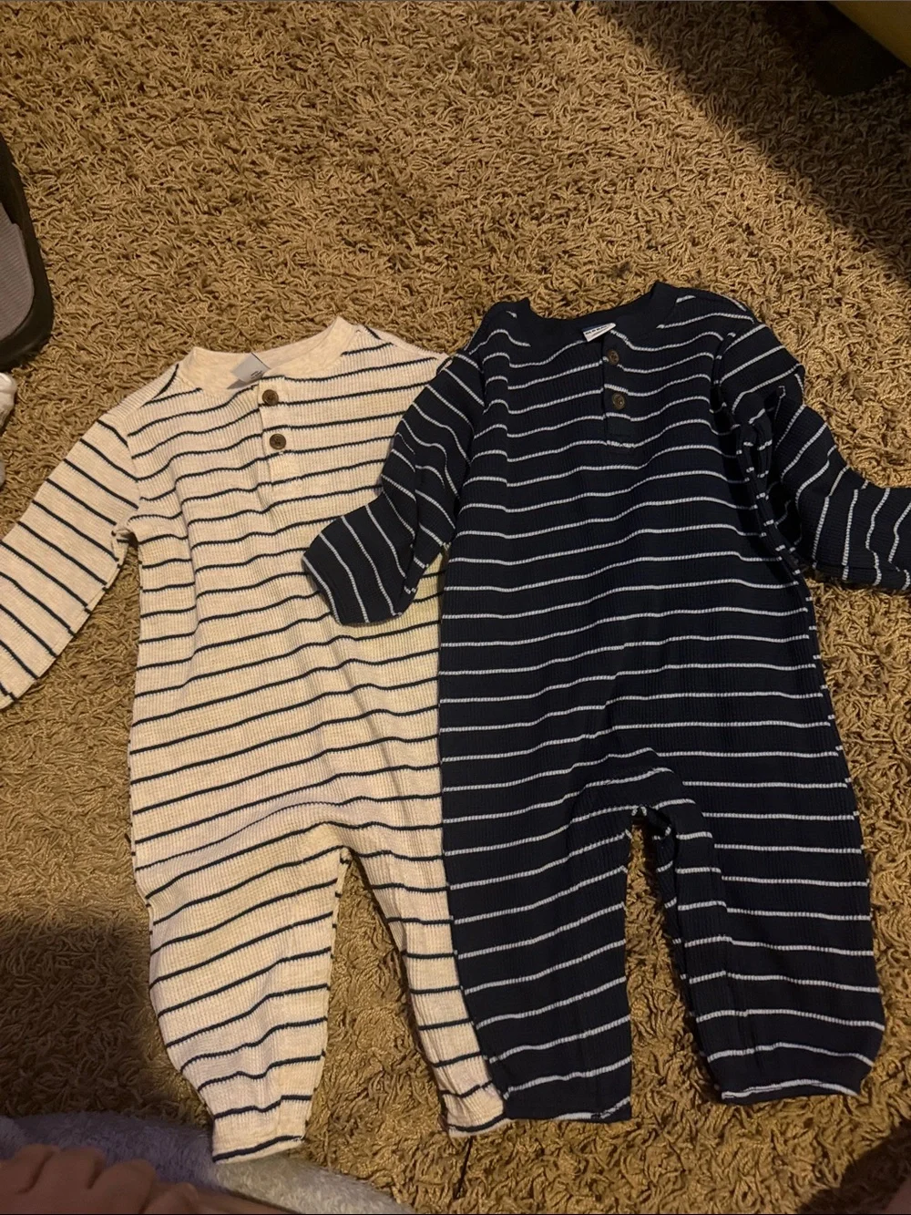 Striped Cotton Baby One-Piece Romper - Navy and Cream